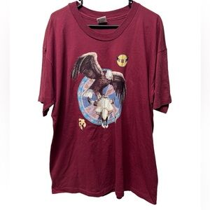 Eagle and skull Native American vibes Burgundy red graphic shirt XL oversized